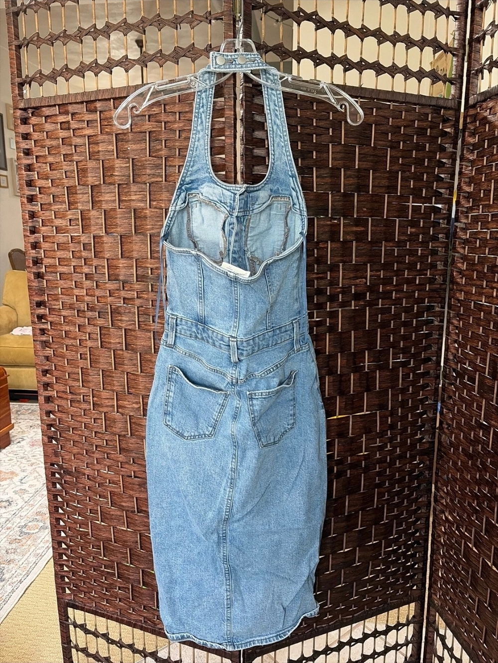 Trending!! Denim Halter Neck Jumper Dress - Light Blue - Picture 3 of 6